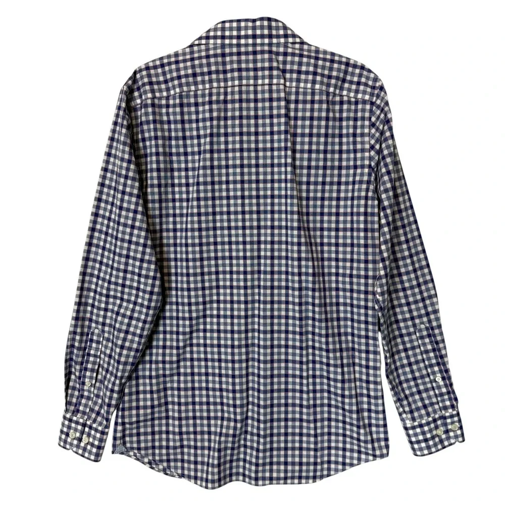 Banana Republic‎ Dress Shirt Mens Medium Blue Gingham Grant Fit Non Iron Stretch